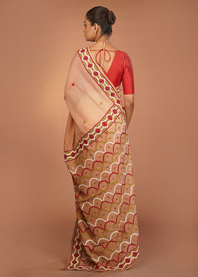 Cream Handloom Pure Georgette Saree With Blouse Piece