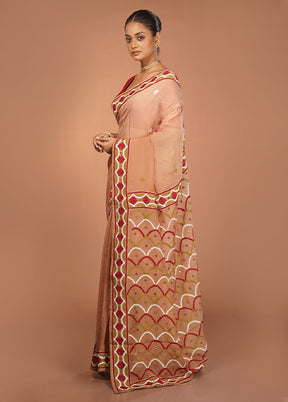 Cream Handloom Pure Georgette Saree With Blouse Piece