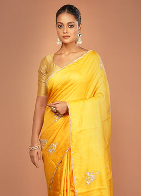 Yellow Handloom Tussar Pure Silk Saree With Blouse Piece
