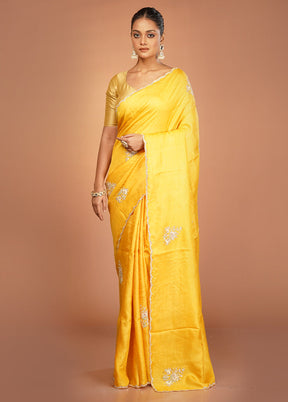 Yellow Handloom Tussar Pure Silk Saree With Blouse Piece