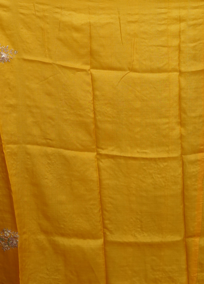 Yellow Handloom Tussar Pure Silk Saree With Blouse Piece
