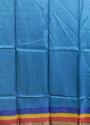 Blue Handloom Tussar Pure Silk Saree With Blouse Piece