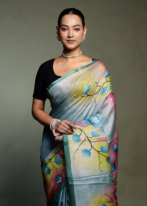 Multicolor Handloom Tussar Pure Silk Saree With Blouse Piece