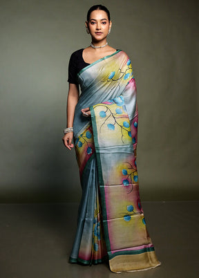 Multicolor Handloom Tussar Pure Silk Saree With Blouse Piece