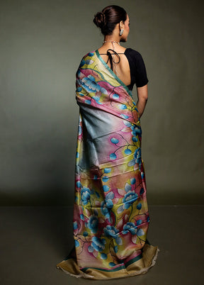 Multicolor Handloom Tussar Pure Silk Saree With Blouse Piece