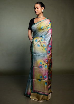 Multicolor Handloom Tussar Pure Silk Saree With Blouse Piece