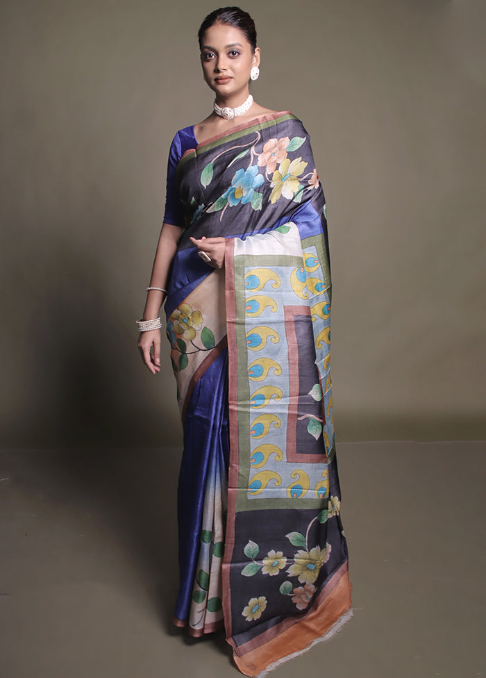 Multicolor Handloom Tussar Pure Silk Saree With Blouse Piece