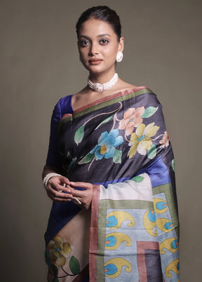 Multicolor Handloom Tussar Pure Silk Saree With Blouse Piece