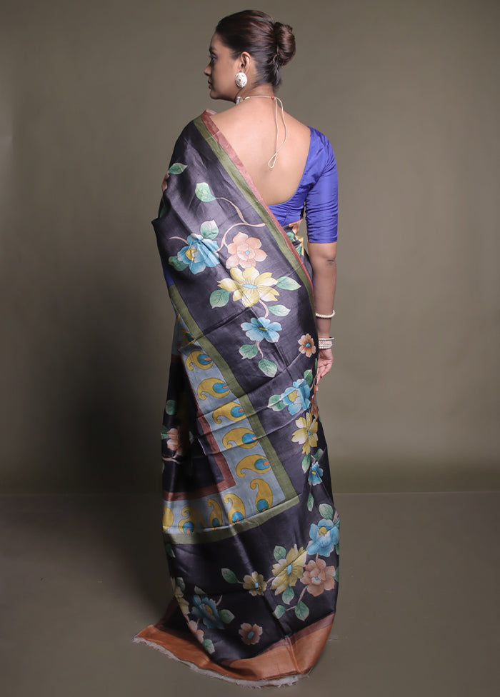 Multicolor Handloom Tussar Pure Silk Saree With Blouse Piece