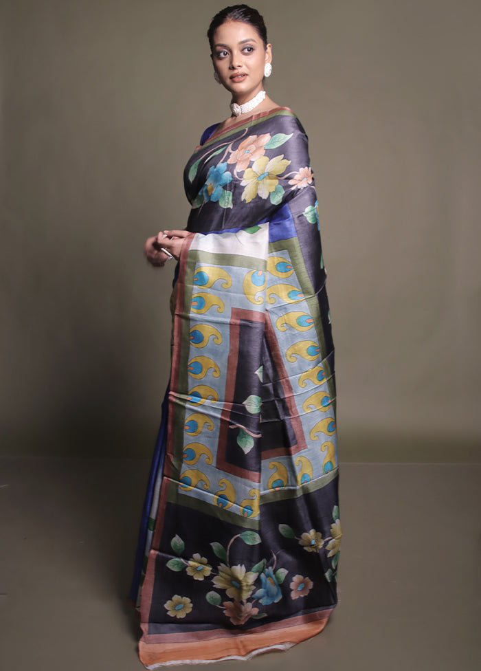 Multicolor Handloom Tussar Pure Silk Saree With Blouse Piece