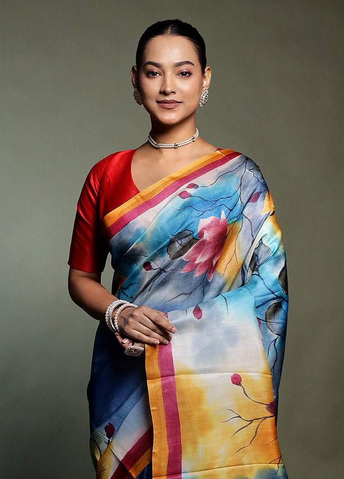 Multicolor Handloom Tussar Pure Silk Saree With Blouse Piece