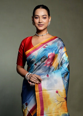 Multicolor Handloom Tussar Pure Silk Saree With Blouse Piece
