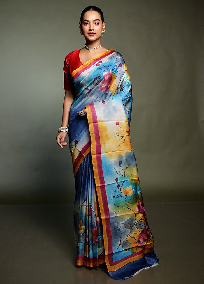 Multicolor Handloom Tussar Pure Silk Saree With Blouse Piece