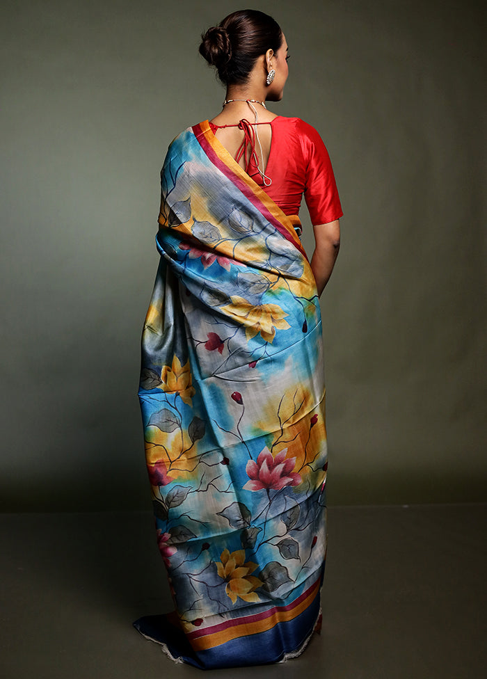Multicolor Handloom Tussar Pure Silk Saree With Blouse Piece
