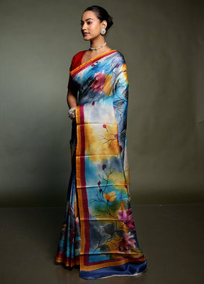 Multicolor Handloom Tussar Pure Silk Saree With Blouse Piece