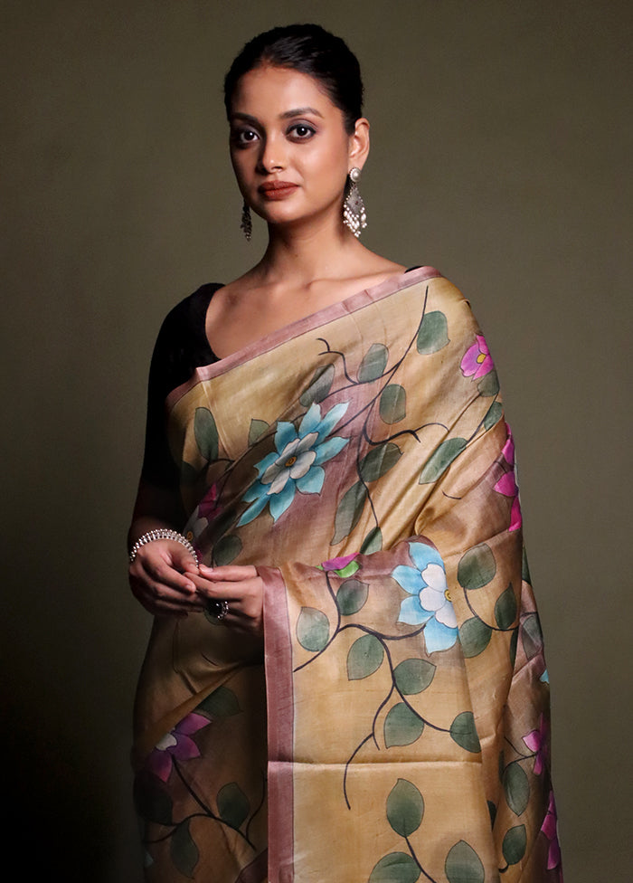 Multicolor Handloom Tussar Pure Silk Saree With Blouse Piece