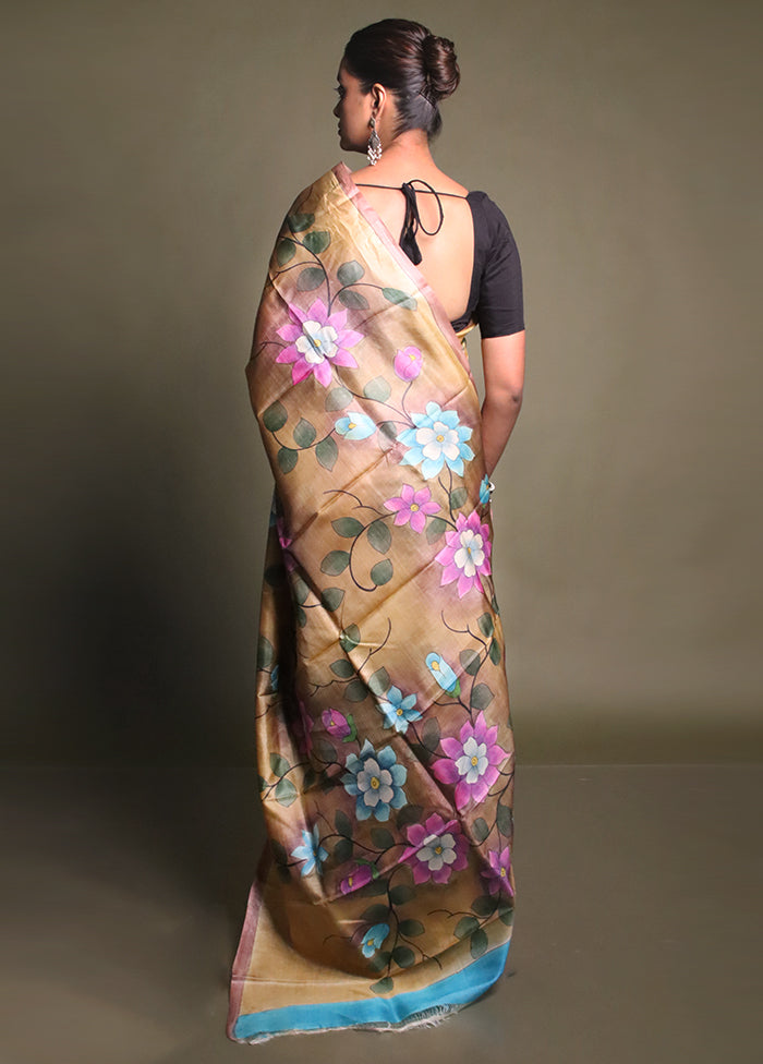 Multicolor Handloom Tussar Pure Silk Saree With Blouse Piece