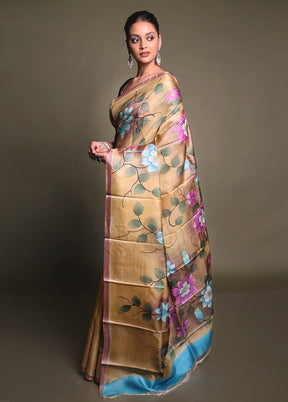 Multicolor Handloom Tussar Pure Silk Saree With Blouse Piece