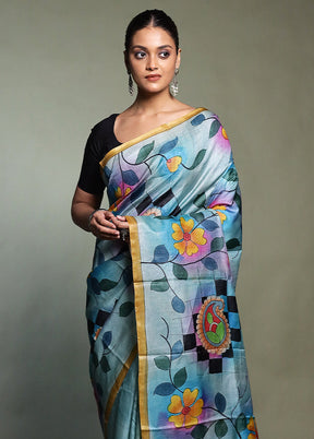 Multicolor Handloom Tussar Pure Silk Saree With Blouse Piece