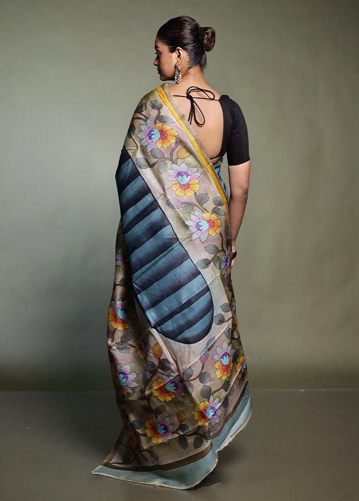 Multicolor Handloom Tussar Pure Silk Saree With Blouse Piece