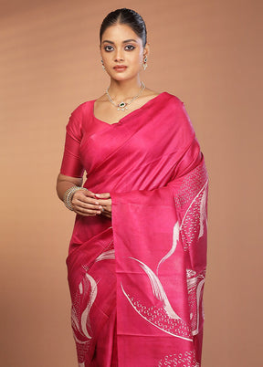 Purple Printed Pure Silk Saree Without Blouse Piece