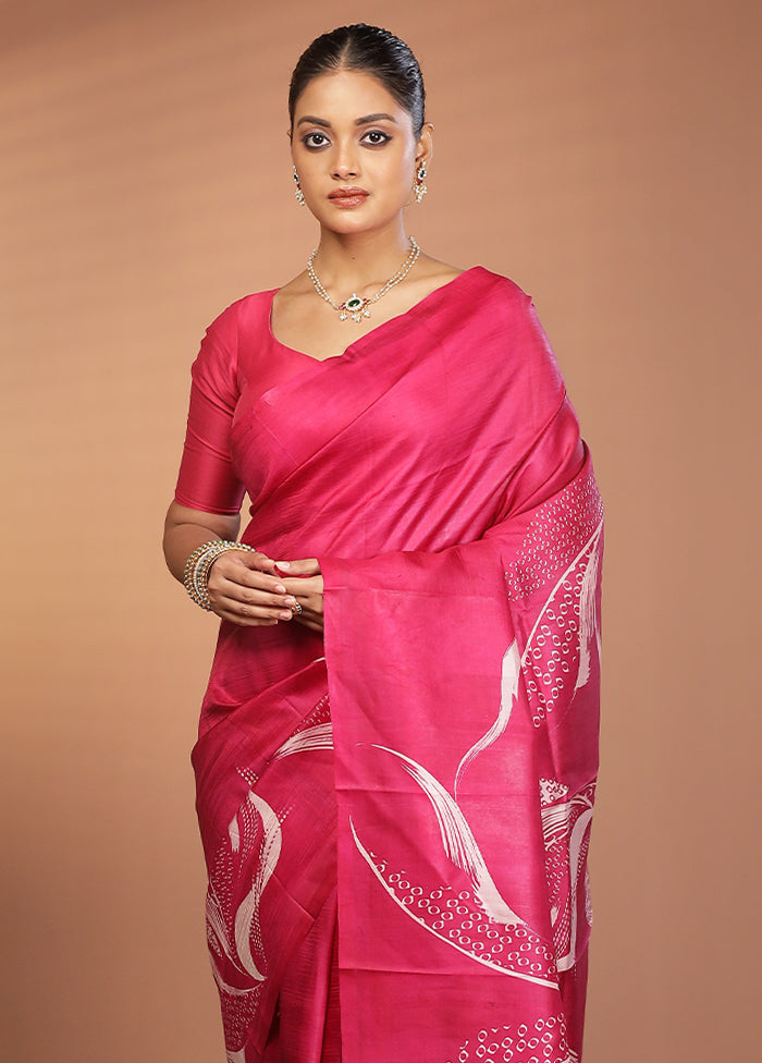Purple Printed Pure Silk Saree Without Blouse Piece