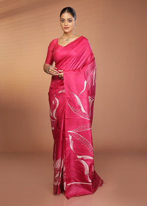 Purple Printed Pure Silk Saree Without Blouse Piece