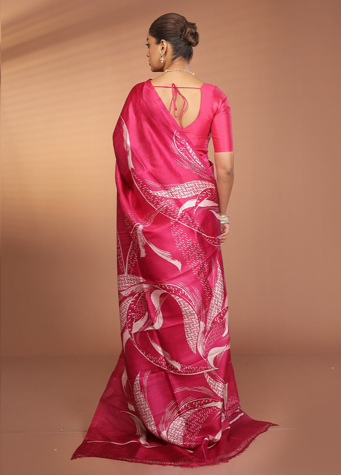 Purple Printed Pure Silk Saree Without Blouse Piece