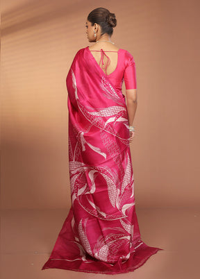 Purple Printed Pure Silk Saree Without Blouse Piece