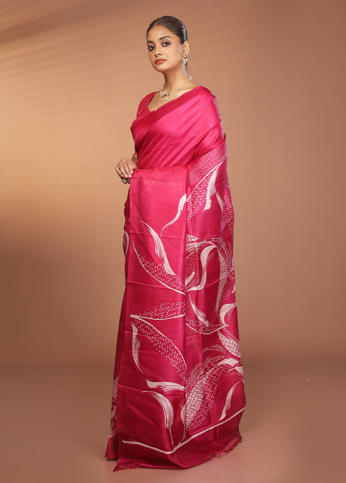 Purple Printed Pure Silk Saree Without Blouse Piece