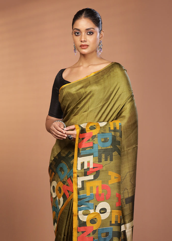 Green Printed Pure Silk Saree Without Blouse Piece