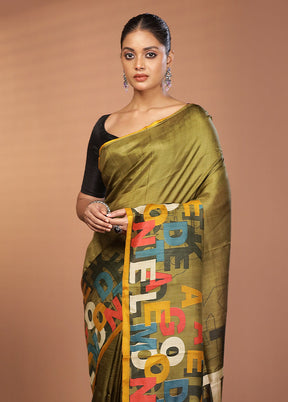 Green Printed Pure Silk Saree Without Blouse Piece