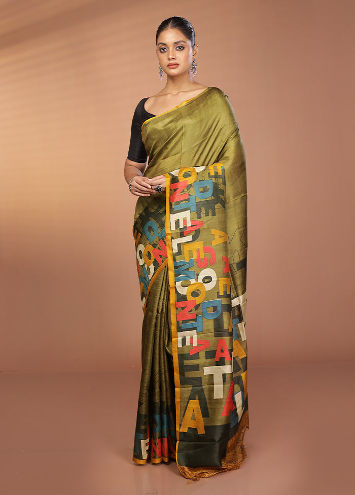 Green Printed Pure Silk Saree Without Blouse Piece