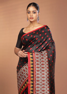 Black Printed Pure Silk Saree Without Blouse Piece