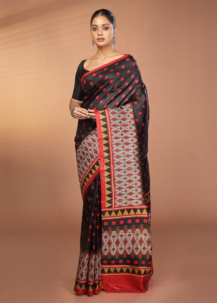 Black Printed Pure Silk Saree Without Blouse Piece