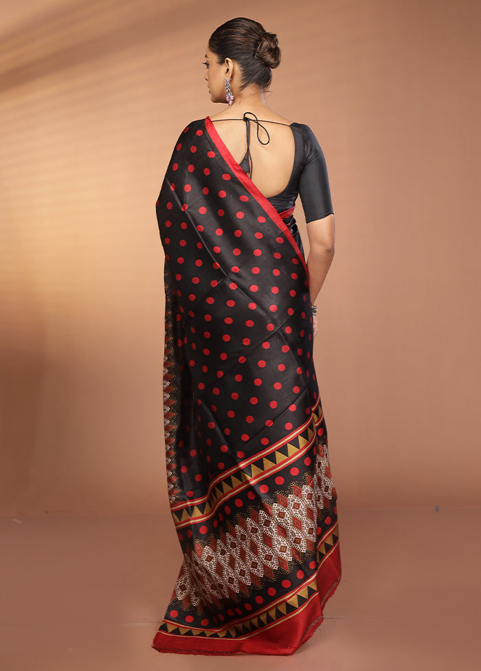 Black Printed Pure Silk Saree Without Blouse Piece
