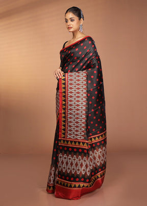 Black Printed Pure Silk Saree Without Blouse Piece