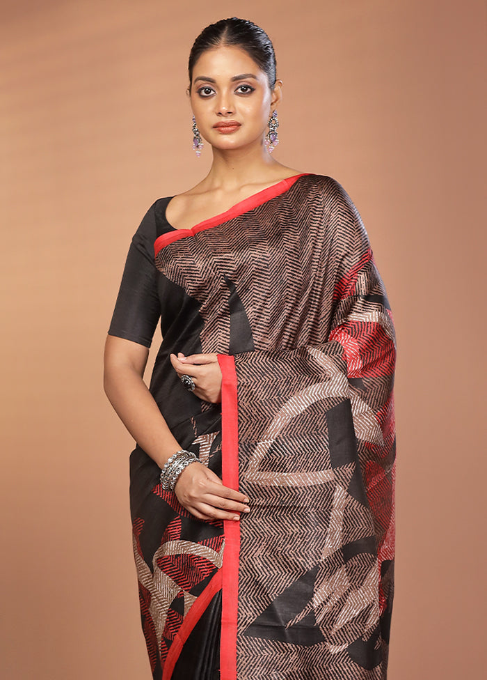 Brown Printed Pure Silk Saree Without Blouse Piece