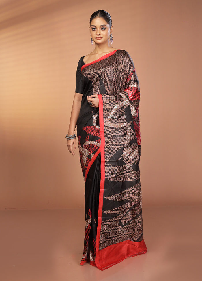 Brown Printed Pure Silk Saree Without Blouse Piece