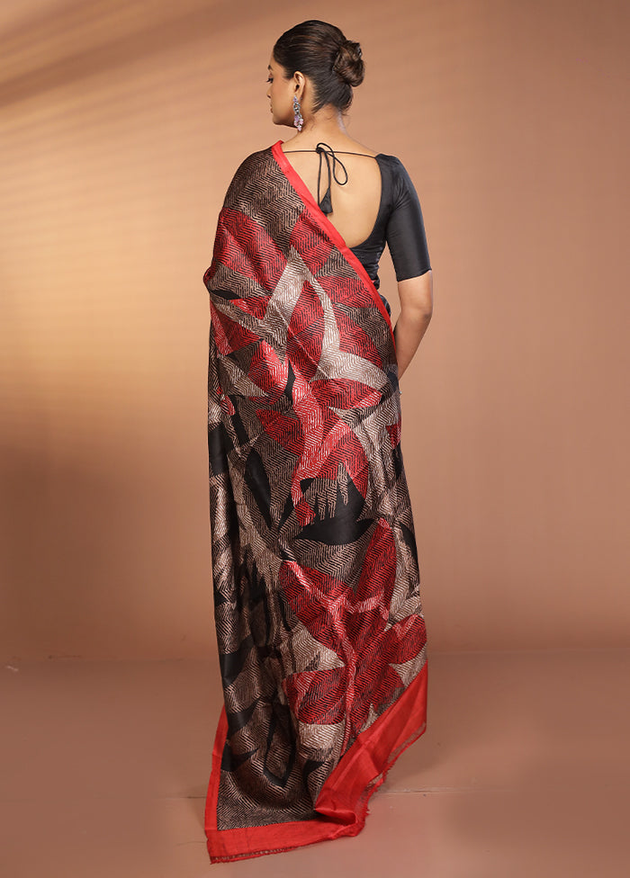 Brown Printed Pure Silk Saree Without Blouse Piece