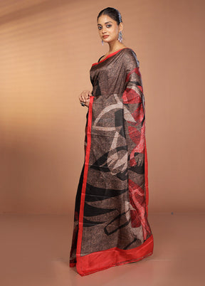 Brown Printed Pure Silk Saree Without Blouse Piece