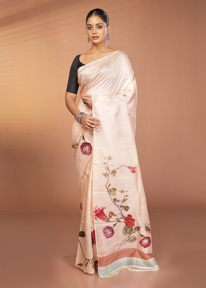 Pink Handloom Printed Pure Silk Saree Without Blouse Piece