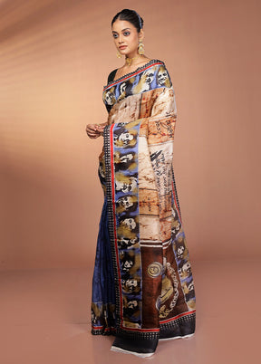 Cream Handloom Printed Pure Silk Saree Without Blouse Piece