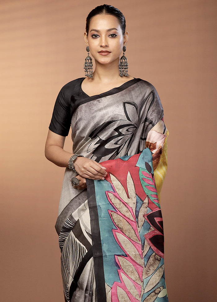 Cream Handloom Printed Pure Silk Saree Without Blouse Piece