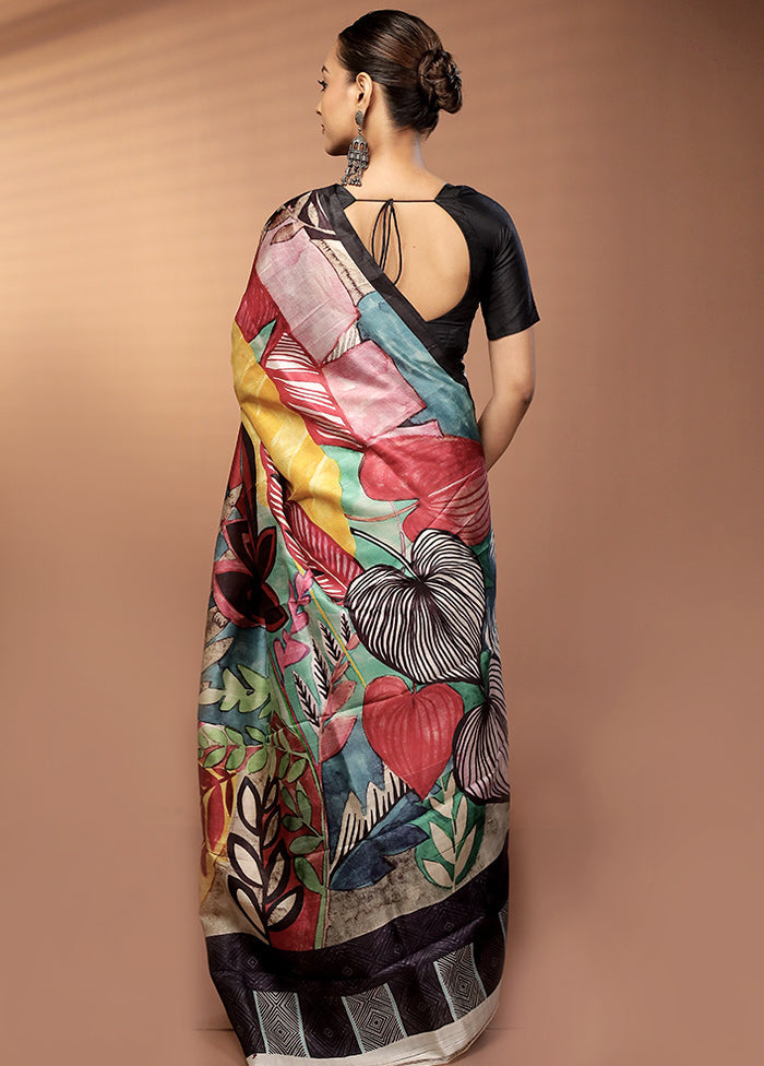 Cream Handloom Printed Pure Silk Saree Without Blouse Piece