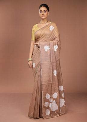 Cream Dupion Silk Saree With Blouse Piece
