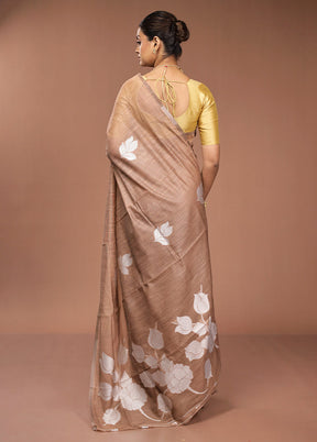 Cream Dupion Silk Saree With Blouse Piece
