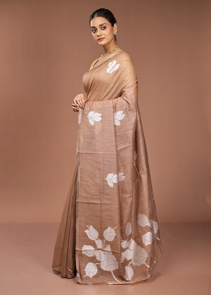 Cream Dupion Silk Saree With Blouse Piece