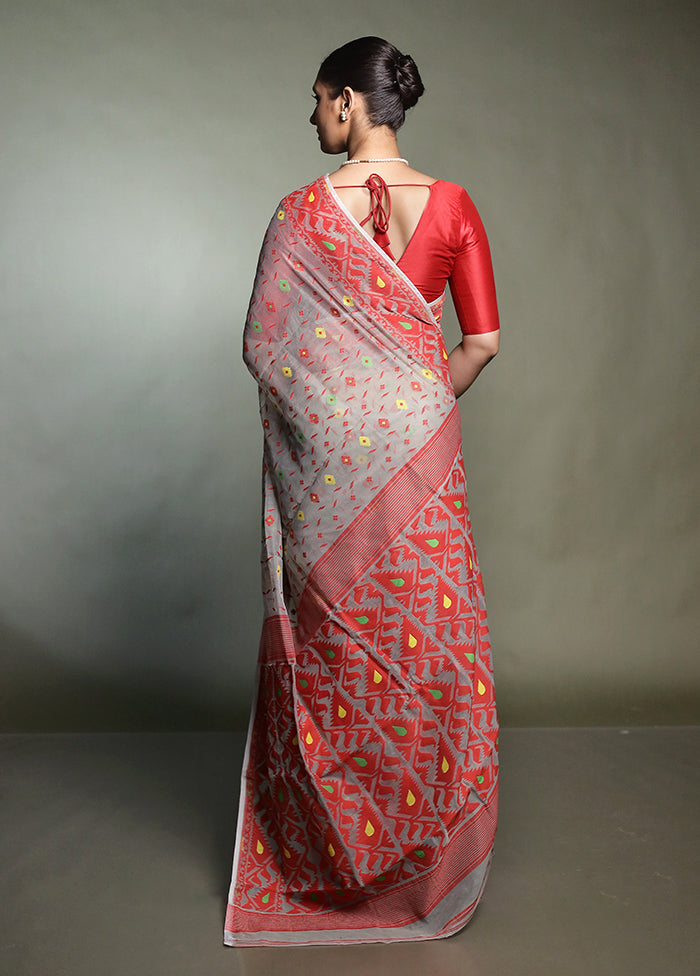 Grey Tant Jamdani Saree Without Blouse Piece