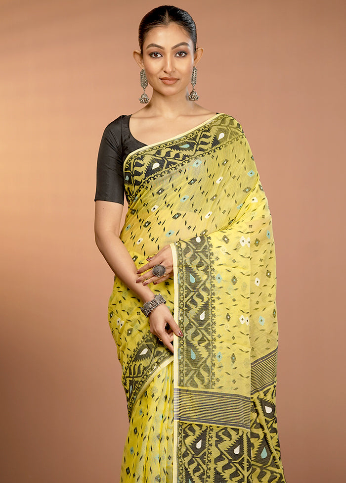 Yellow Tant Jamdani Saree Without Blouse Piece